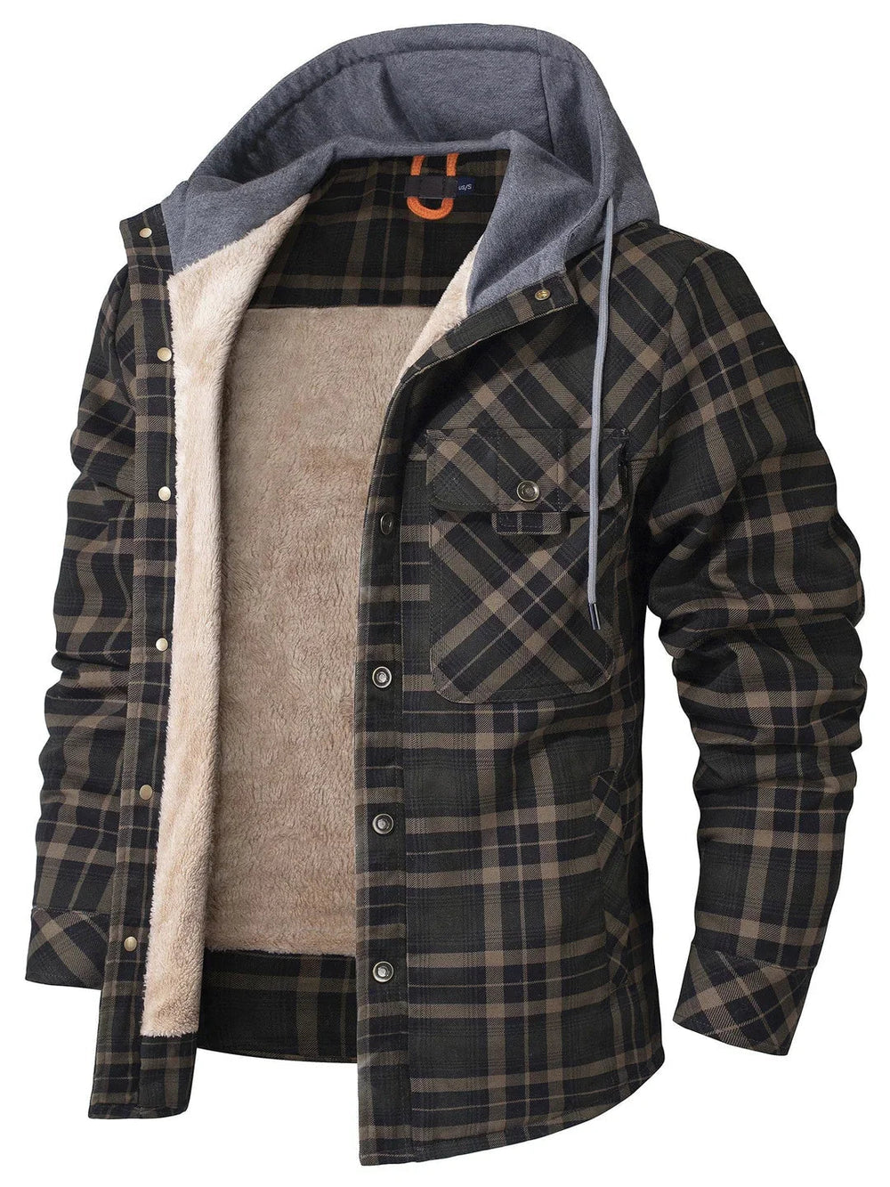 Sherpa-Lined Plaid Hooded Jacket for Men