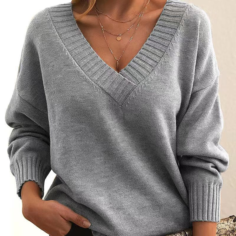 Chic V-neck Knitted Pullover for Women