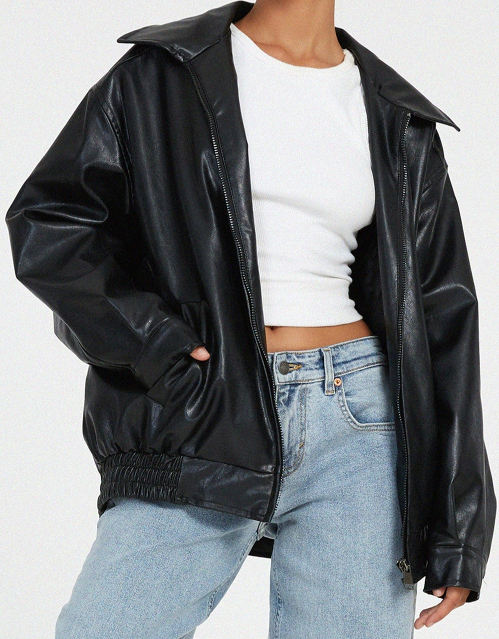 Stylish Loose Fit Leather Jacket for Women