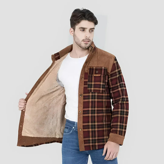 Casual Fleece Lining Plaid Jacket for Men