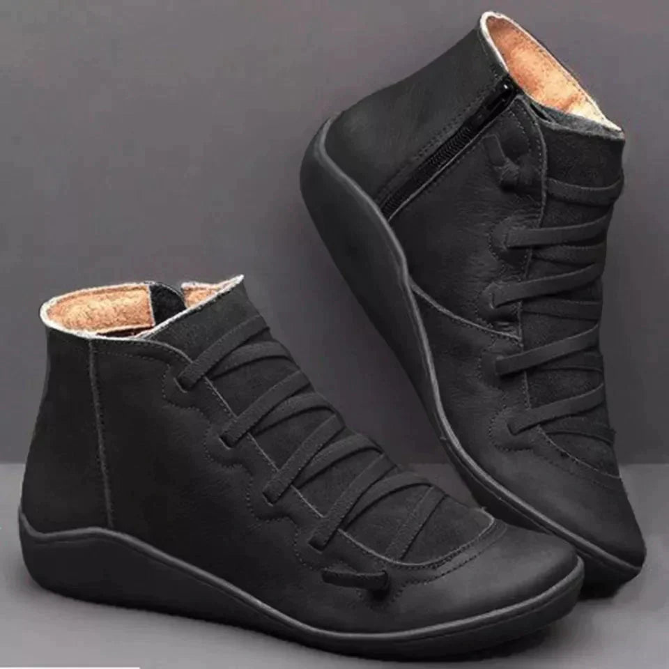 Comfortable Ankle Leather Boots with Zipper for Women