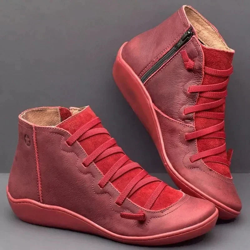 Comfortable Ankle Leather Boots with Zipper for Women