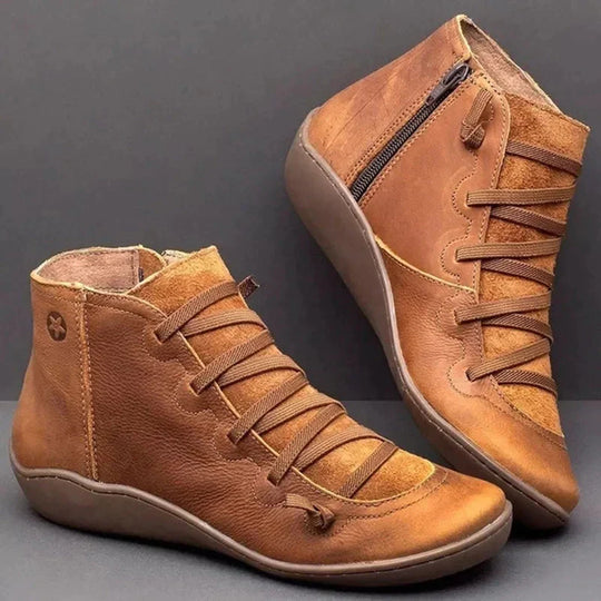 Comfortable Ankle Leather Boots with Zipper for Women