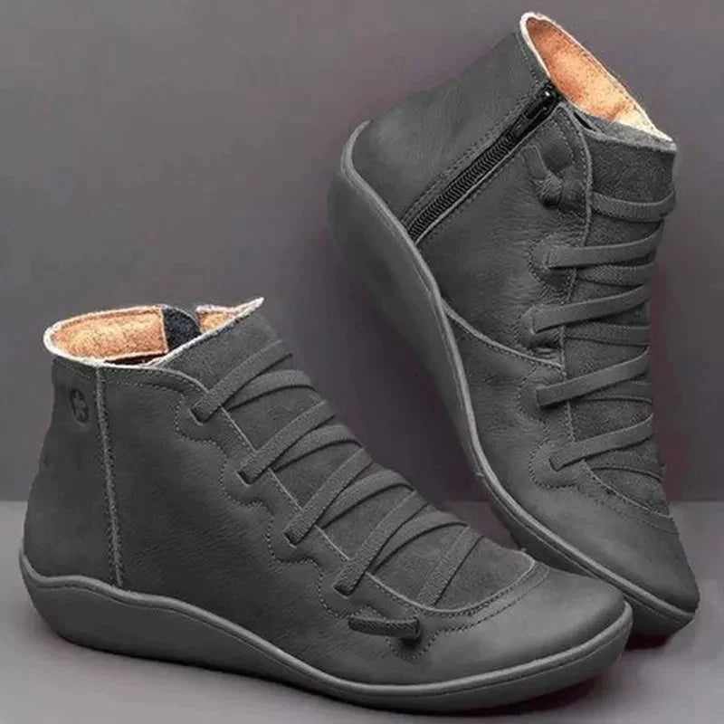 Comfortable Ankle Leather Boots with Zipper for Women