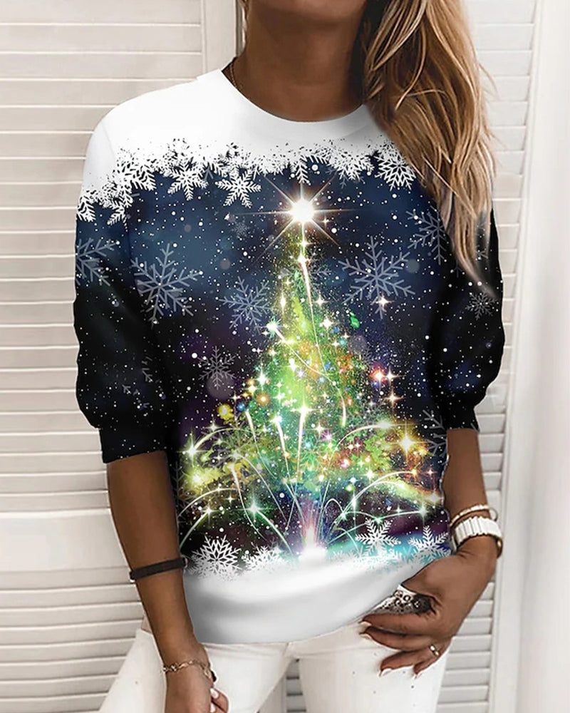 Sparkly Christmas Tree with Snowflake Shirt for Women