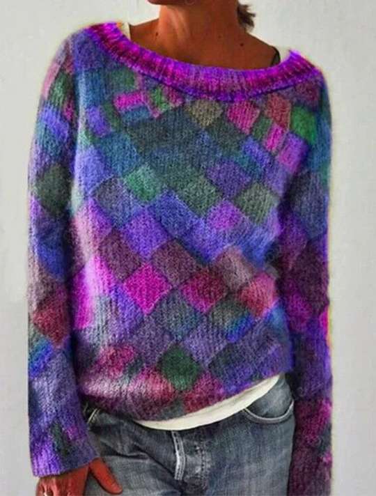 Colorful O-Neck Pullover for Women