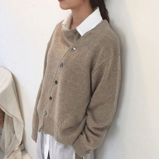 Asymmetrical Button Knitted Cardigan for Women