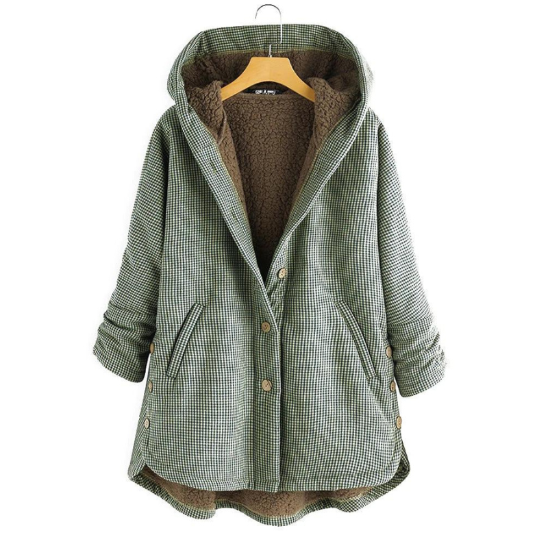 Elegant Plaid Jacket with Hood for Women