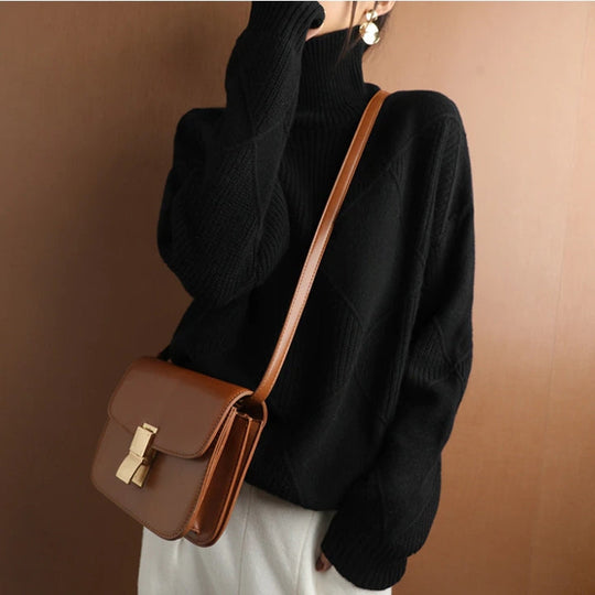 Casual Turtleneck Knit Pullover for Women