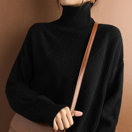 Casual Turtleneck Knit Pullover for Women