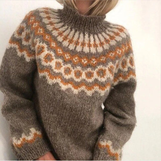 Stylish Fair Isle Turtleneck Knit Sweater for Women