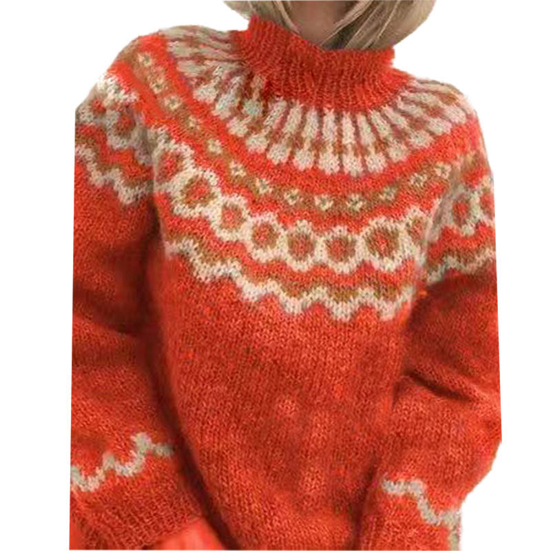 Stylish Fair Isle Turtleneck Knit Sweater for Women