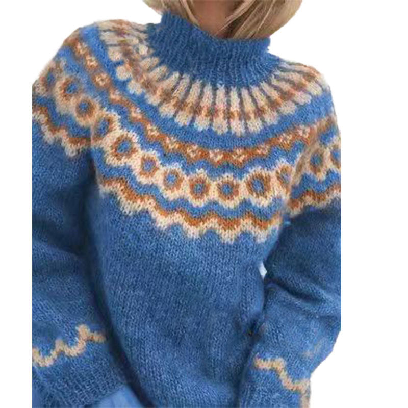 Stylish Fair Isle Turtleneck Knit Sweater for Women