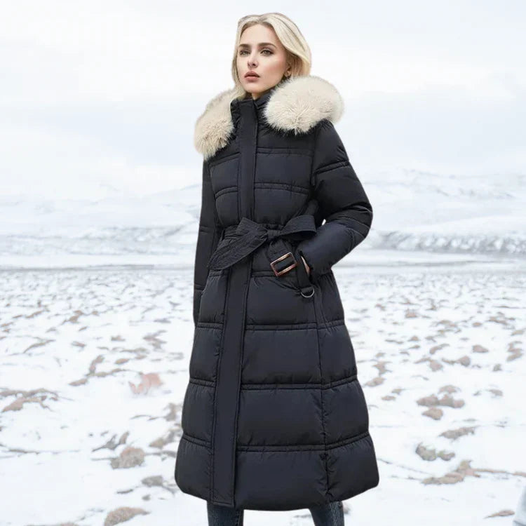 Slim Fit Long Parka Coat with Hood for Women