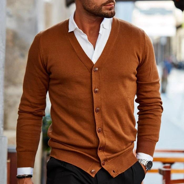 Warm Slim Fit V-Neck Buttoned Cardigan for Men