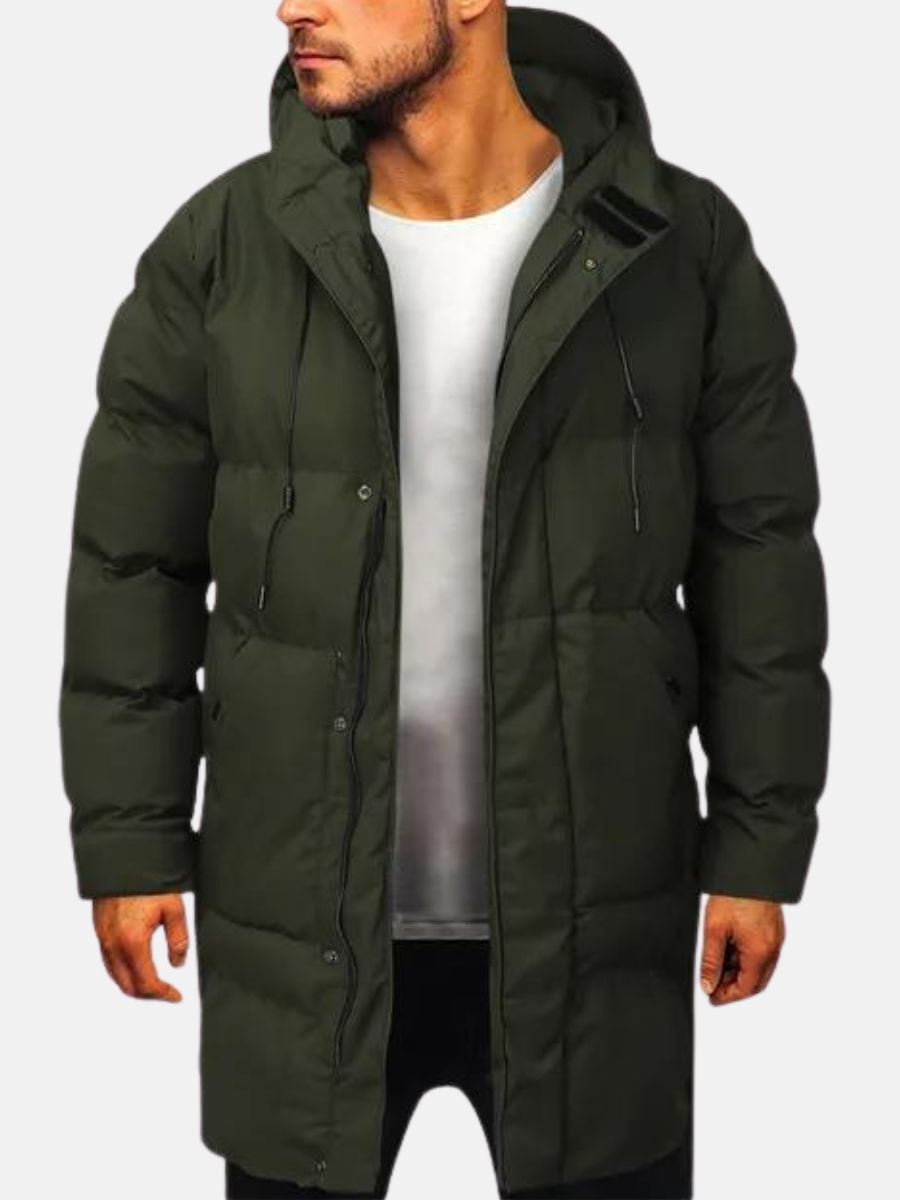 Padded Midi Length Parka with Hood for Men