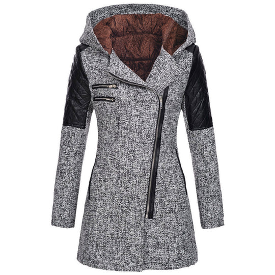 Asymmetrical Zip Fleece Lined Winter Jacket for Women