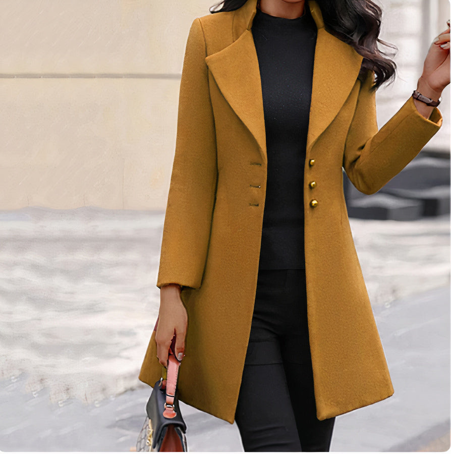 Elegant Slim-Fit Lapel Trench Coat for Women