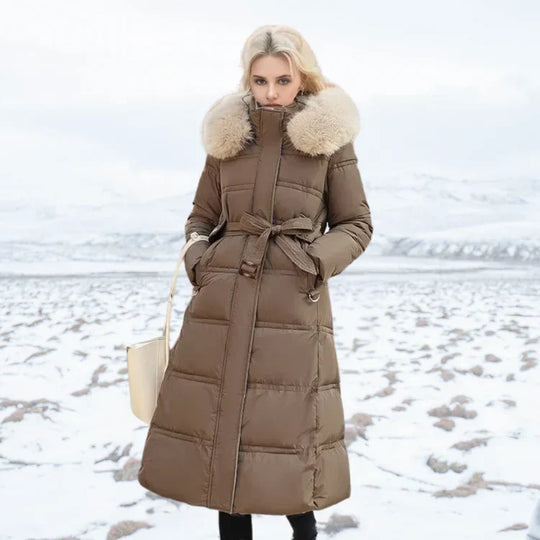 Slim Fit Long Parka Coat with Hood for Women