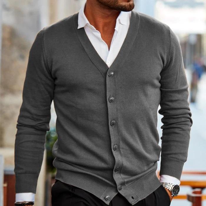 Warm Slim Fit V-Neck Buttoned Cardigan for Men