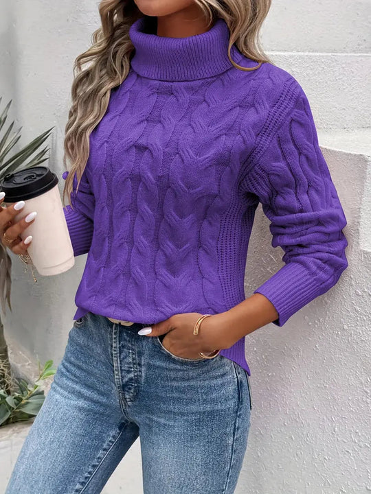 Chic Cable Knit High-neck Pullover for Women