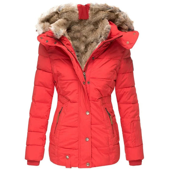 Warm Plush Parka with Hood for Women