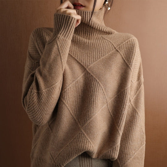 Casual Turtleneck Knit Pullover for Women