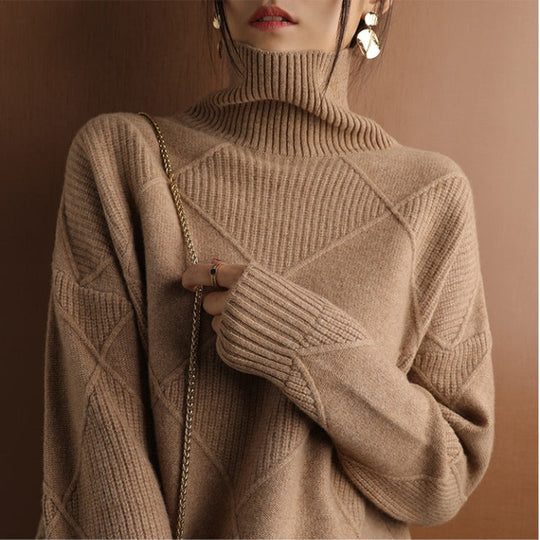 Casual Turtleneck Knit Pullover for Women