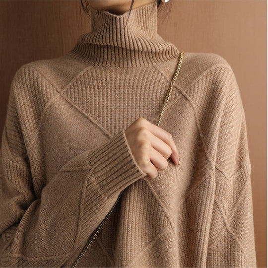 Casual Turtleneck Knit Pullover for Women