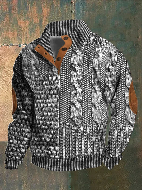 Baggy Button-Up Knitted Sweater for Men