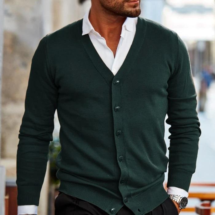 Warm Slim Fit V-Neck Buttoned Cardigan for Men