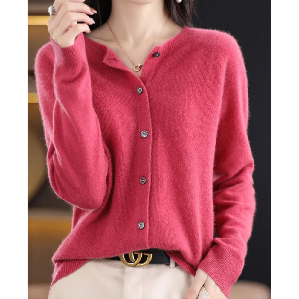 Chic Buttoned Crew Neck Knitted Cardigan for Women