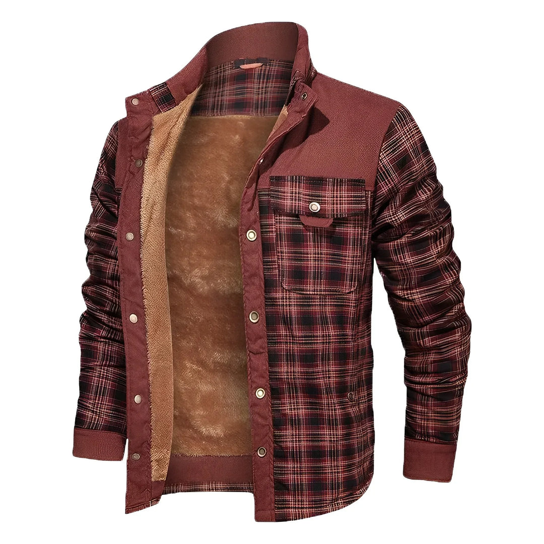 Casual Fleece Lining Plaid Jacket for Men