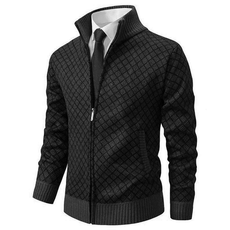 Zip-up Knitted Stand Collar Sweater for Men