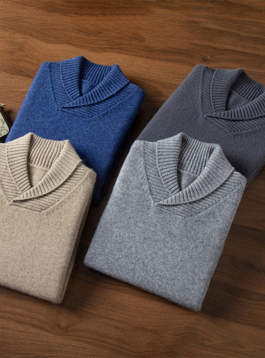 Warm V-neck Knitted Pullover for Men