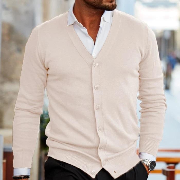 Warm Slim Fit V-Neck Buttoned Cardigan for Men