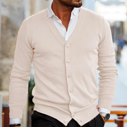 Warm Slim Fit V-Neck Buttoned Cardigan for Men