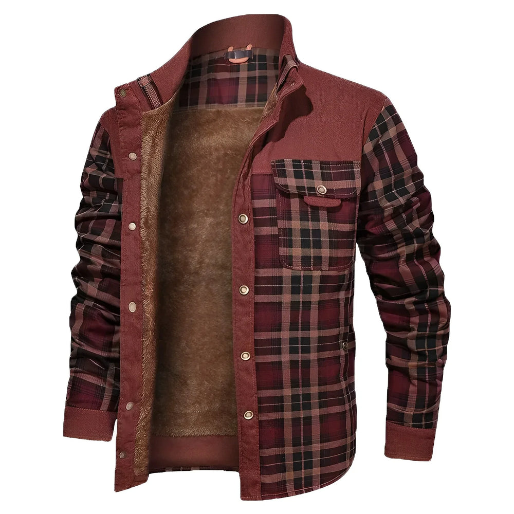 Casual Fleece Lining Plaid Jacket for Men