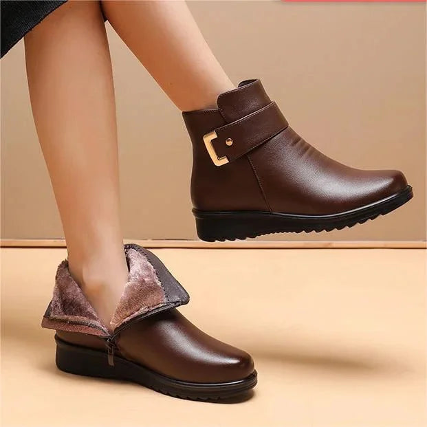 Elegant Plush Line Winter Boots with Buckle for Women