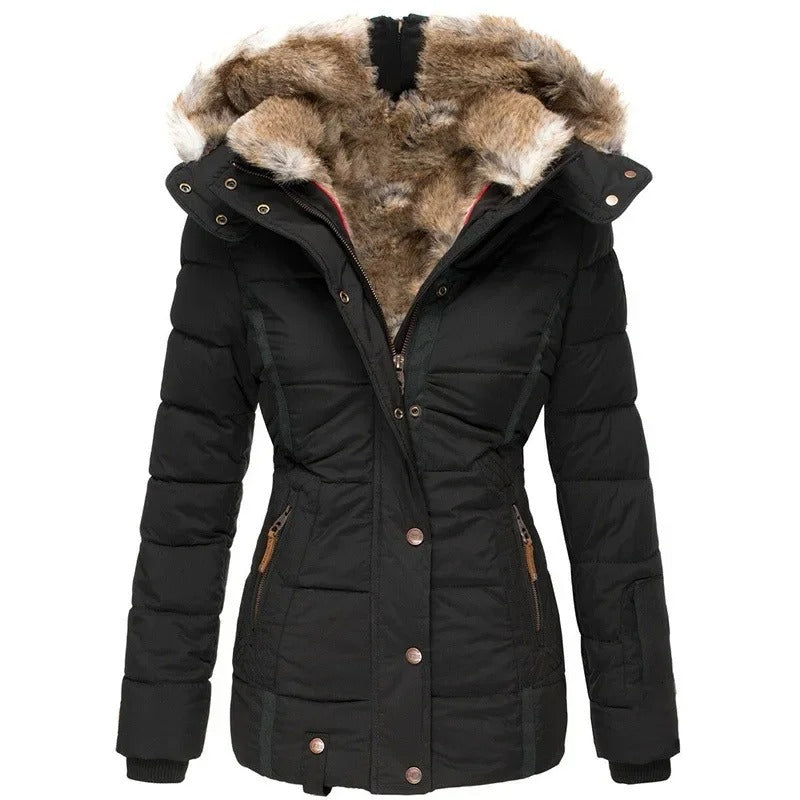 Warm Plush Parka with Hood for Women