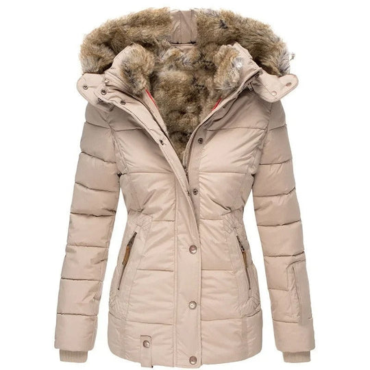 Warm Plush Parka with Hood for Women