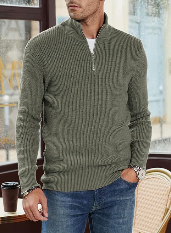 Half-zip Stand Collar Knitted Sweater for Men