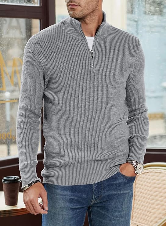 Half-zip Stand Collar Knitted Sweater for Men