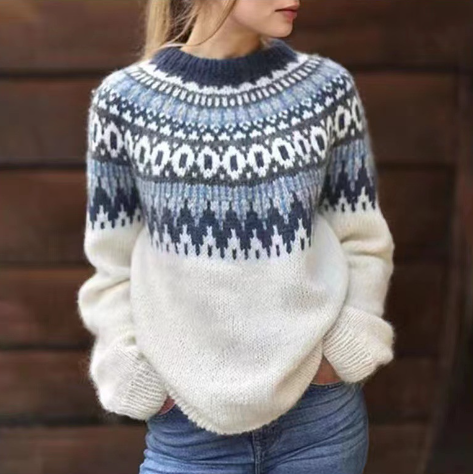 Retro High-Neck Knitted Pullover for Women