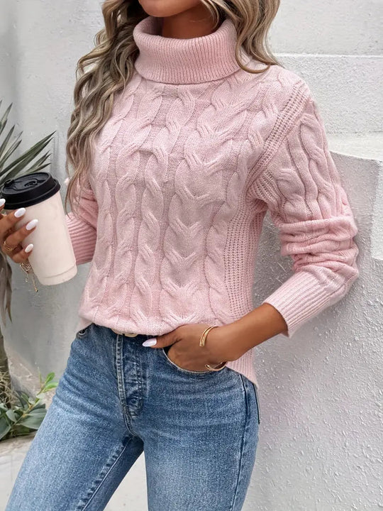 Chic Cable Knit High-neck Pullover for Women