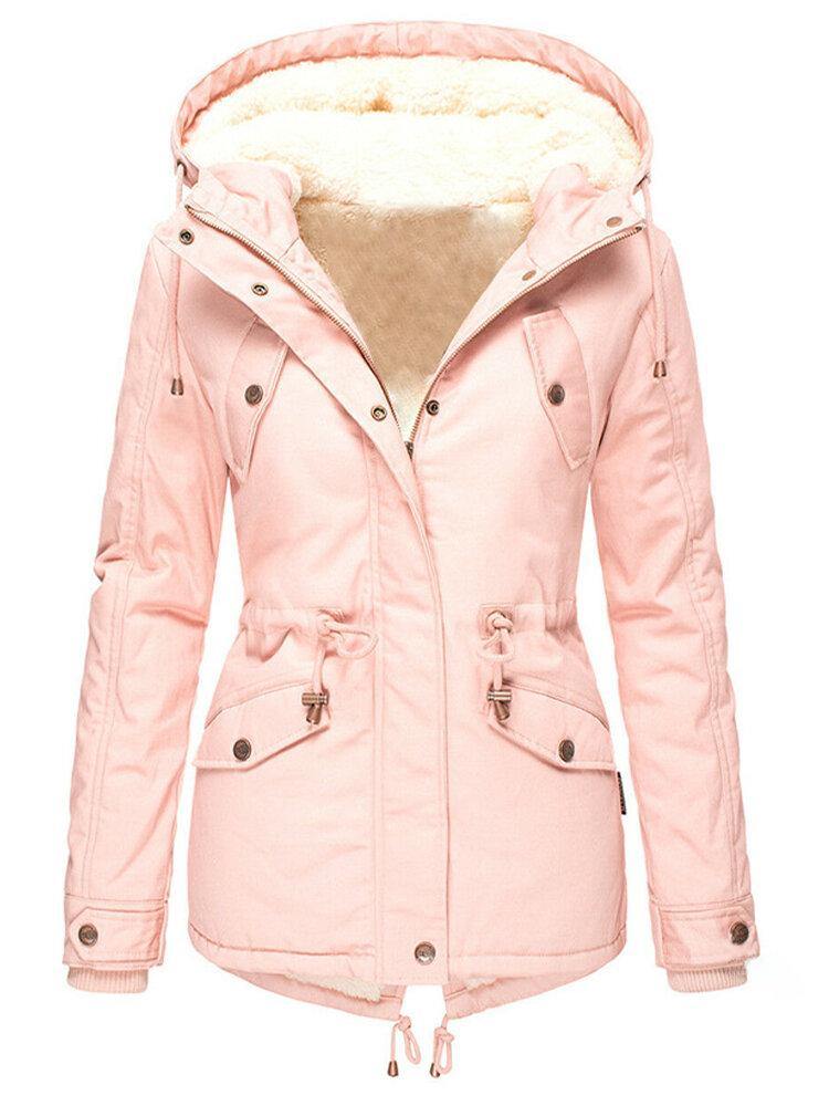 Faux Fur Hooded Drawstring Jacket for Women