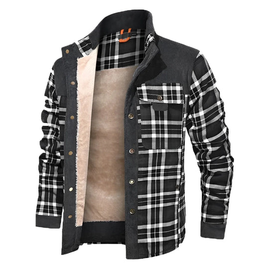 Casual Fleece Lining Plaid Jacket for Men