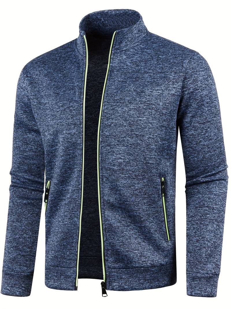 Zip-up Stand Collar Cardigan with Pockets for Men