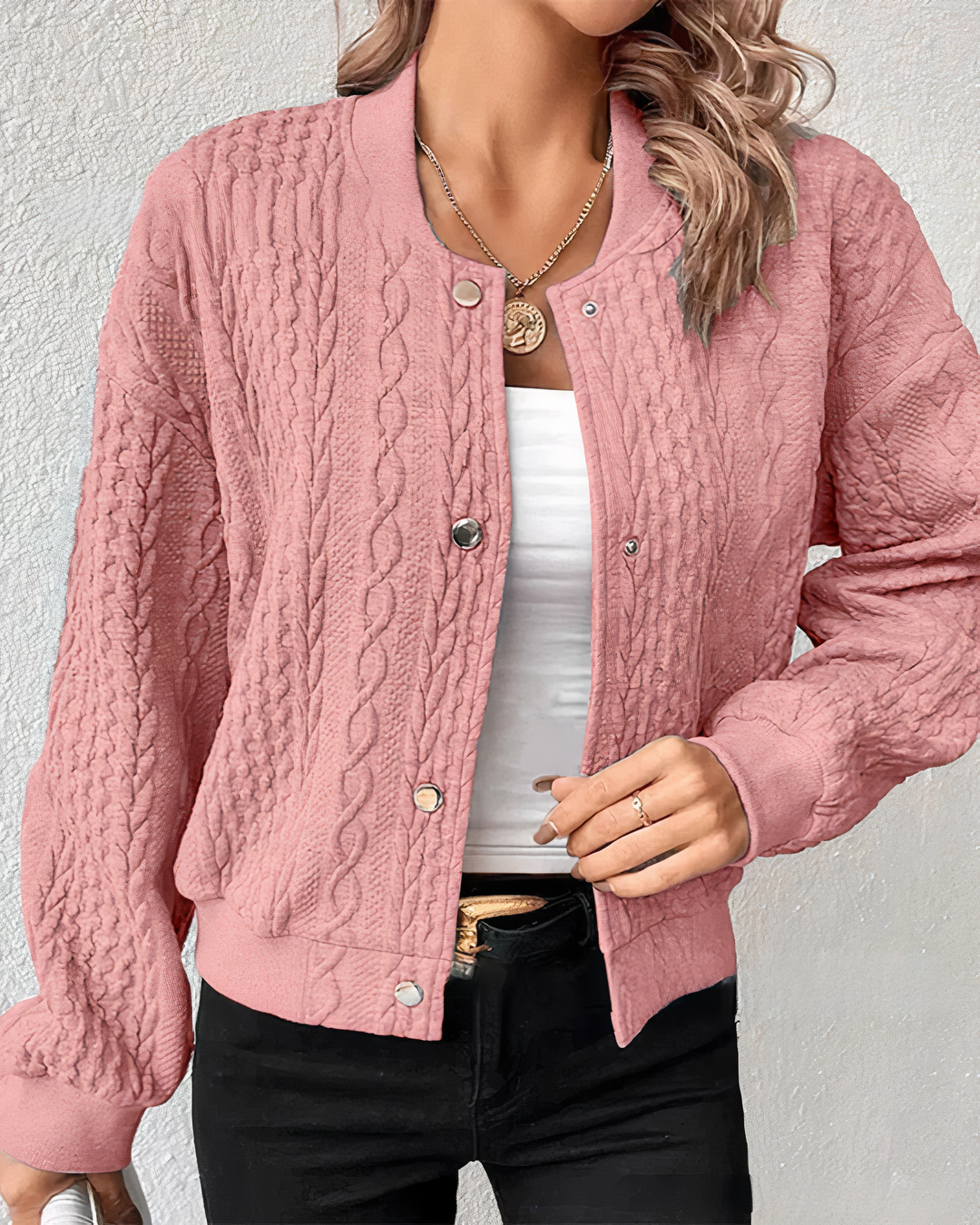 Cable Knit Cardigan with Clasp Button for Women