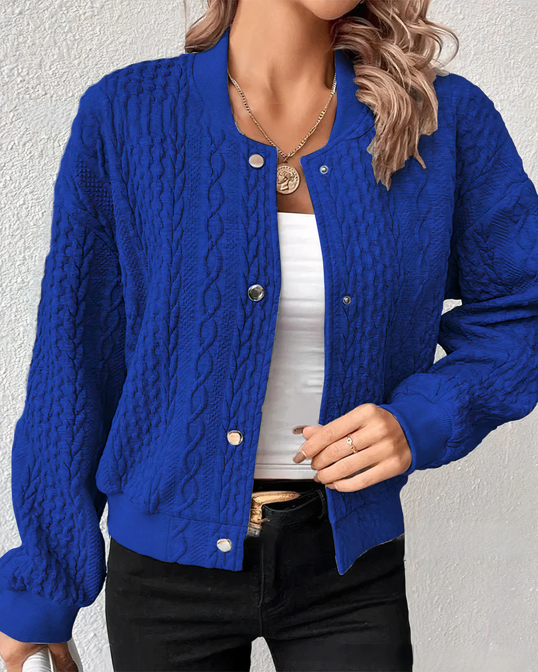 Cable Knit Cardigan with Clasp Button for Women